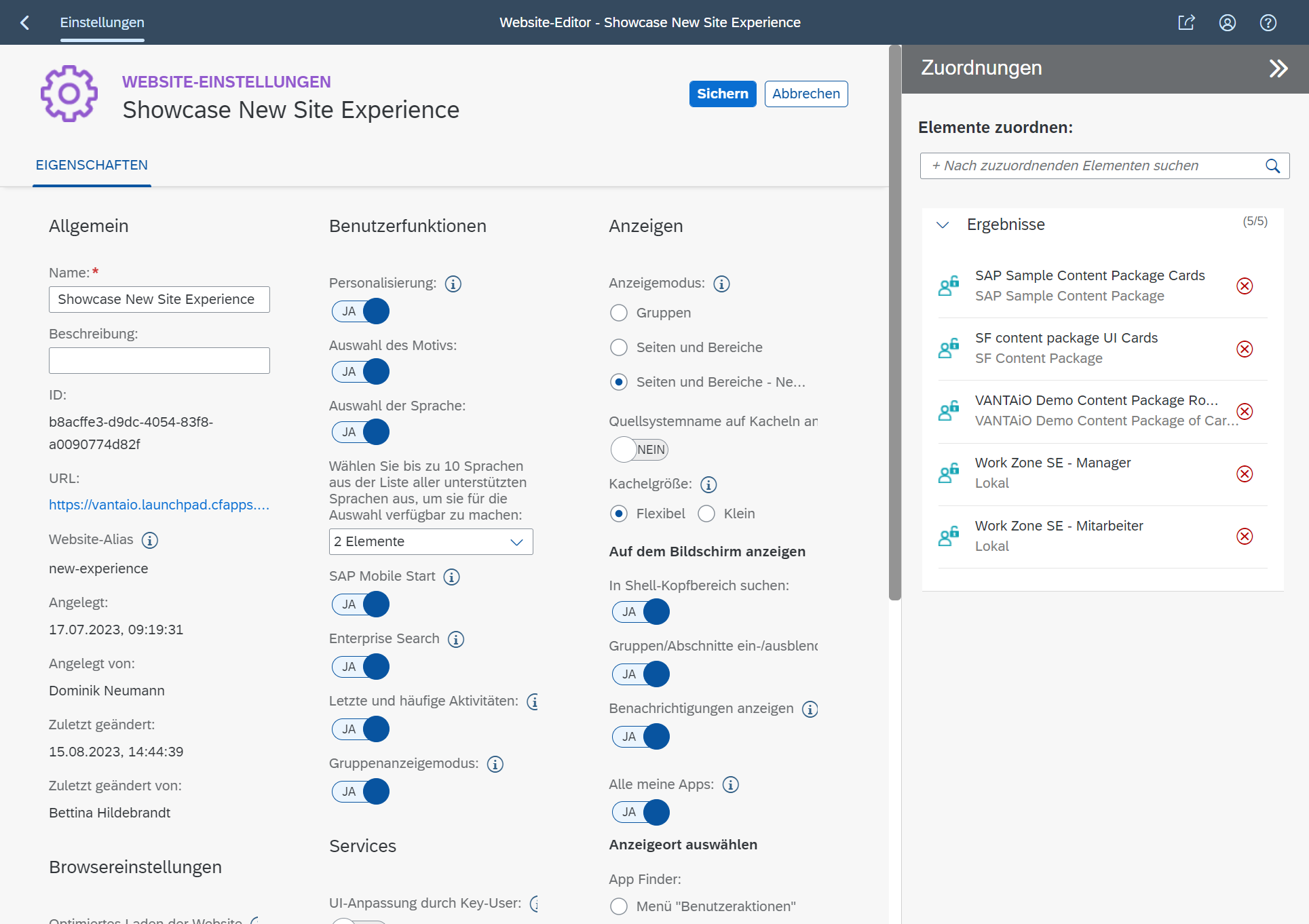 SAP Build Work Zone Standard, settings
