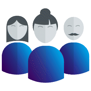 Illustration dreier abstrahierter Personen als Sinnbild für transparente HR-Kommunikation mit iNFOHUB