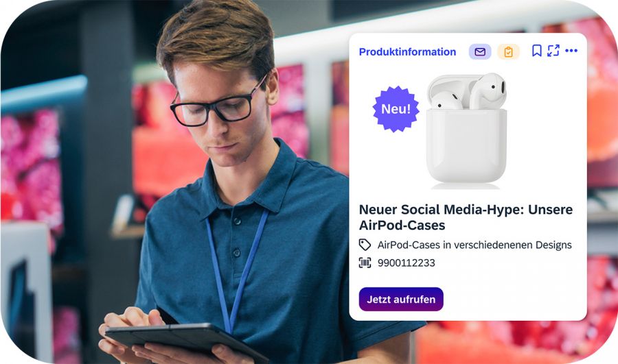 Elektronikverkäufer im Markt erhält über iNFOHUB Produktnews zu neuen AirPod-Cases als Social Media Trend