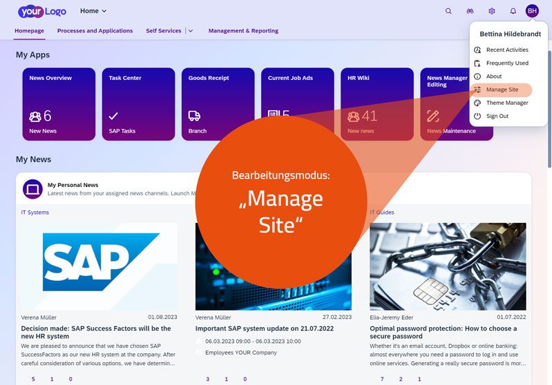 SAP Build Work Zone Standard, manage site