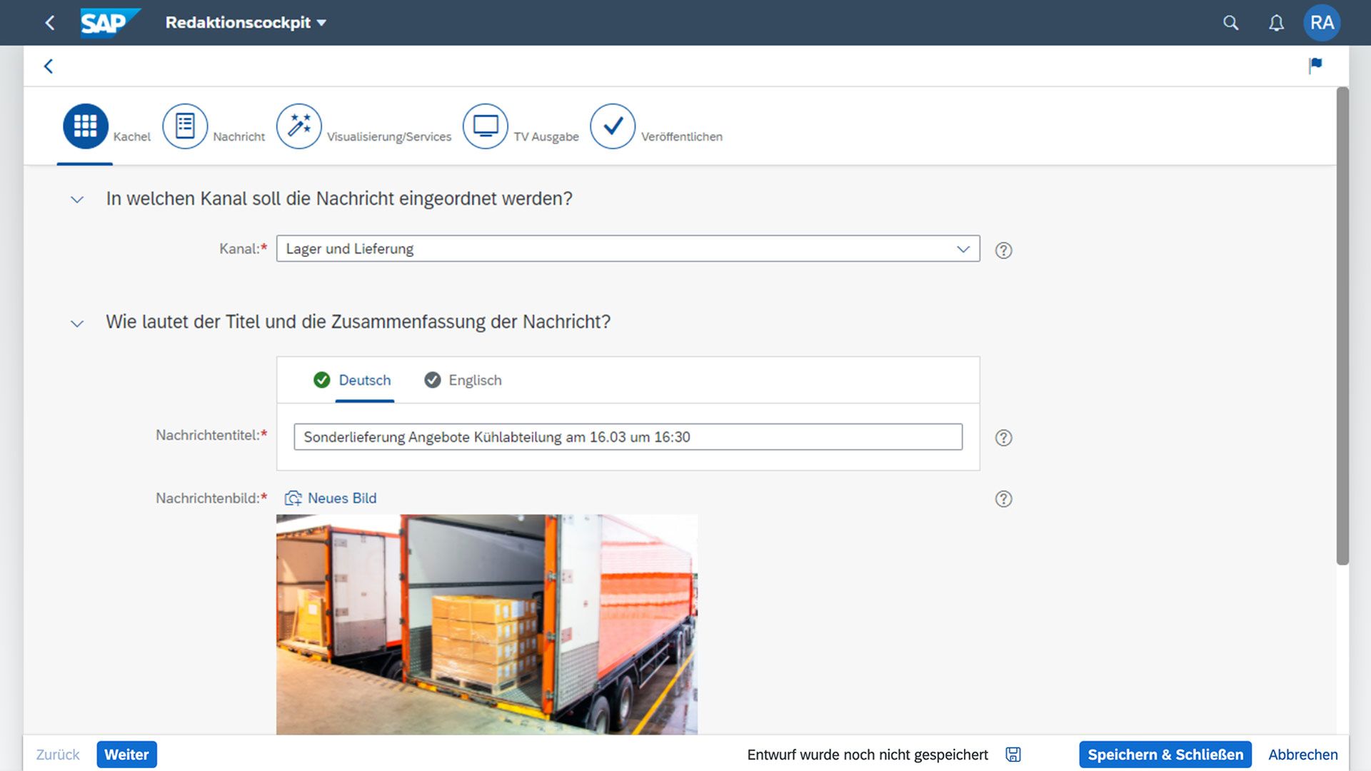 SAP Retail News Cockpit Redaktionscockpit neue Nachricht