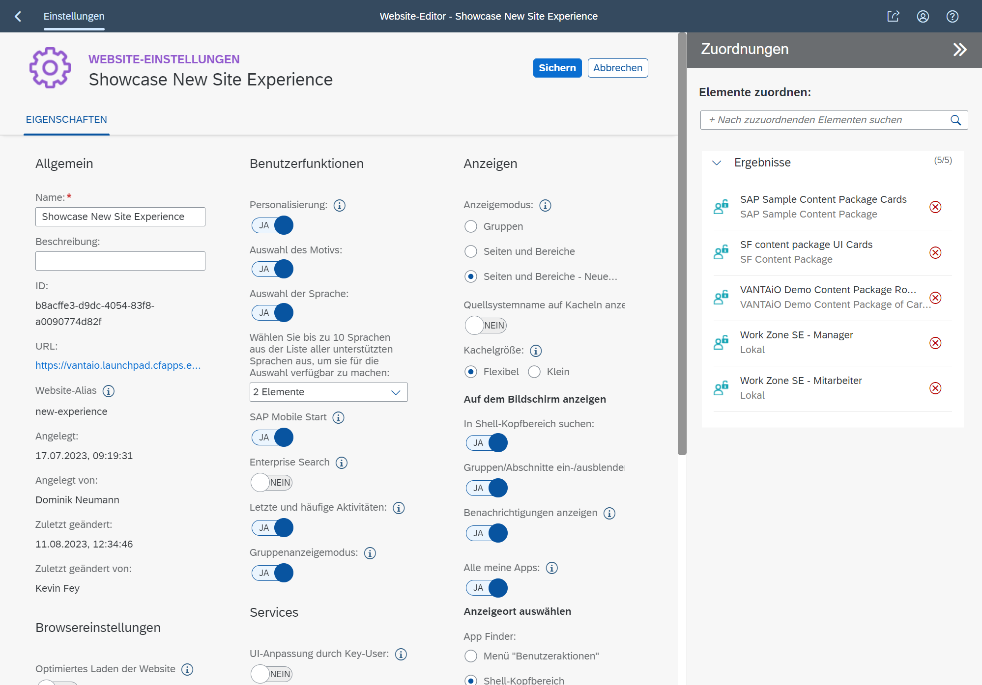 SAP Build Work Zone Standard, settings