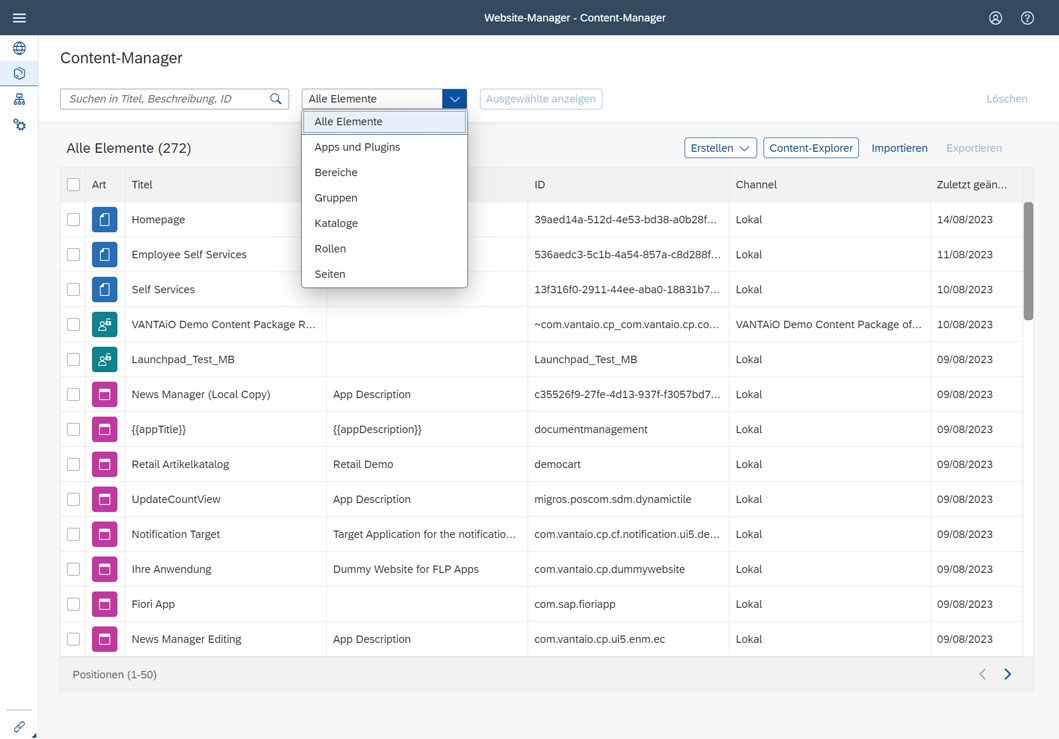 SAP Build Work Zone Standard, content manager